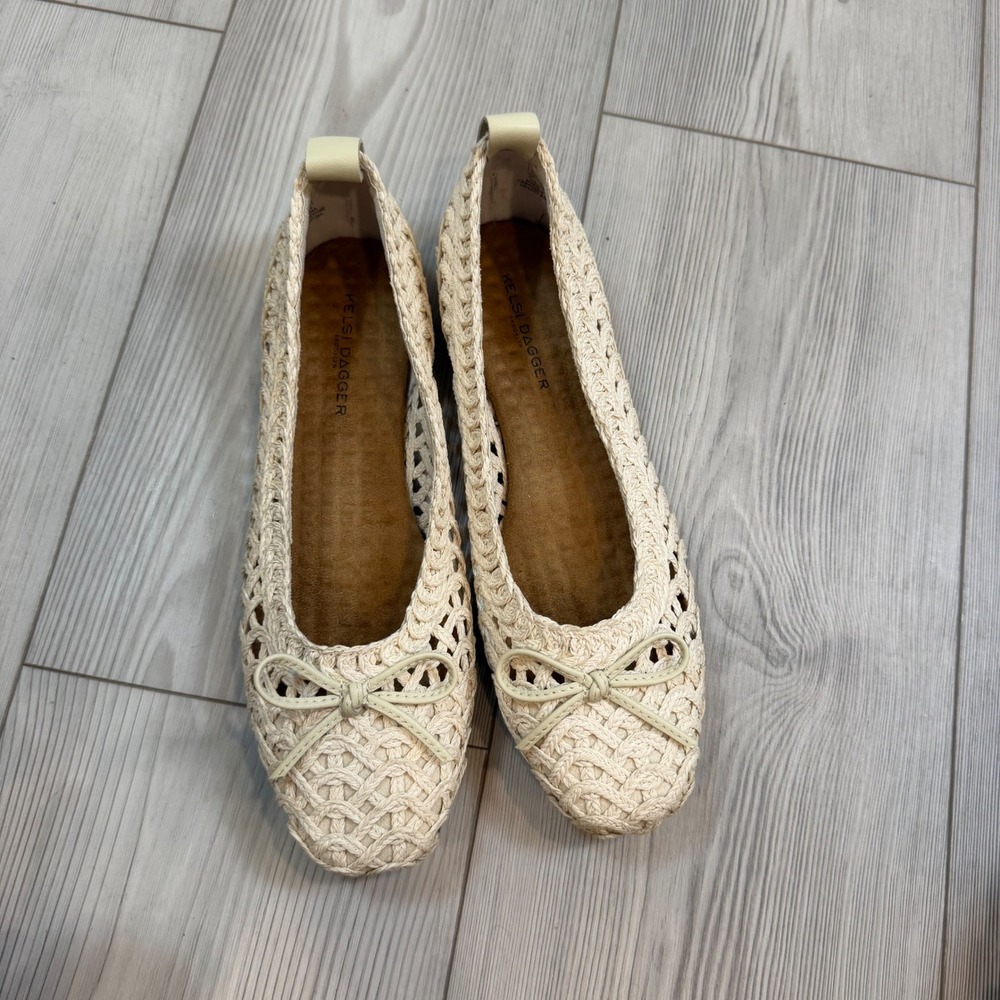 Kelsi Dagger Brooklyn Frankie Crochet Ballet Flat Cream Ivory Bow Shoes 9 - Picture 10 of 13
